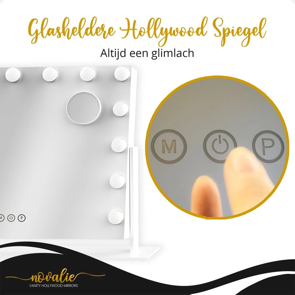 Novalie Hollywood Spiegel Met Verlichting - 65 Cm X 50 Cm - Make Up Spiegel Met Led Lampen – Visagie – Dimbaar / 3 Lichtstanden – Voor Hem / Haar Cadeau – 10x Vergroting – Met Tru-Daylight Verlichting – Wit 15 Novalie Hollywood Spiegel Met Verlichting - 65 Cm X 50 Cm - Make Up Spiegel Met Led Lampen – Visagie – Dimbaar / 3 Lichtstanden – Voor Hem / Haar Cadeau – 10x Vergroting – Met Tru-Daylight Verlichting – Wit - Afbeelding 15