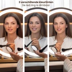 Nuvoo Make-up Spiegel - Visagie Spiegel - Hollywood Spiegel - Diameter 50cm - 3 Licht Tinten - Dimbaar - USB Telefoonoplader - Goud -Cosmetica winkel 1200x1200 1205