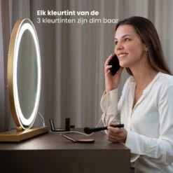 Nuvoo Make-up Spiegel - Visagie Spiegel - Hollywood Spiegel - Diameter 50cm - 3 Licht Tinten - Dimbaar - USB Telefoonoplader - Goud -Cosmetica winkel 1200x1200 1206