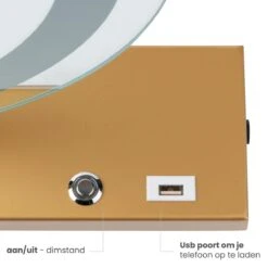 Nuvoo Make-up Spiegel - Visagie Spiegel - Hollywood Spiegel - Diameter 50cm - 3 Licht Tinten - Dimbaar - USB Telefoonoplader - Goud -Cosmetica winkel 1200x1200 1207