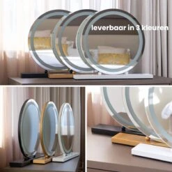 Nuvoo Make-up Spiegel - Visagie Spiegel - Hollywood Spiegel - Diameter 50cm - 3 Licht Tinten - Dimbaar - USB Telefoonoplader - Goud -Cosmetica winkel 1200x1200 1208