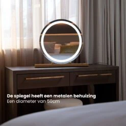 Nuvoo Make-up Spiegel - Visagie Spiegel - Hollywood Spiegel - Diameter 50cm - 3 Licht Tinten - Dimbaar - USB Telefoonoplader - Goud -Cosmetica winkel 1200x1200 1209