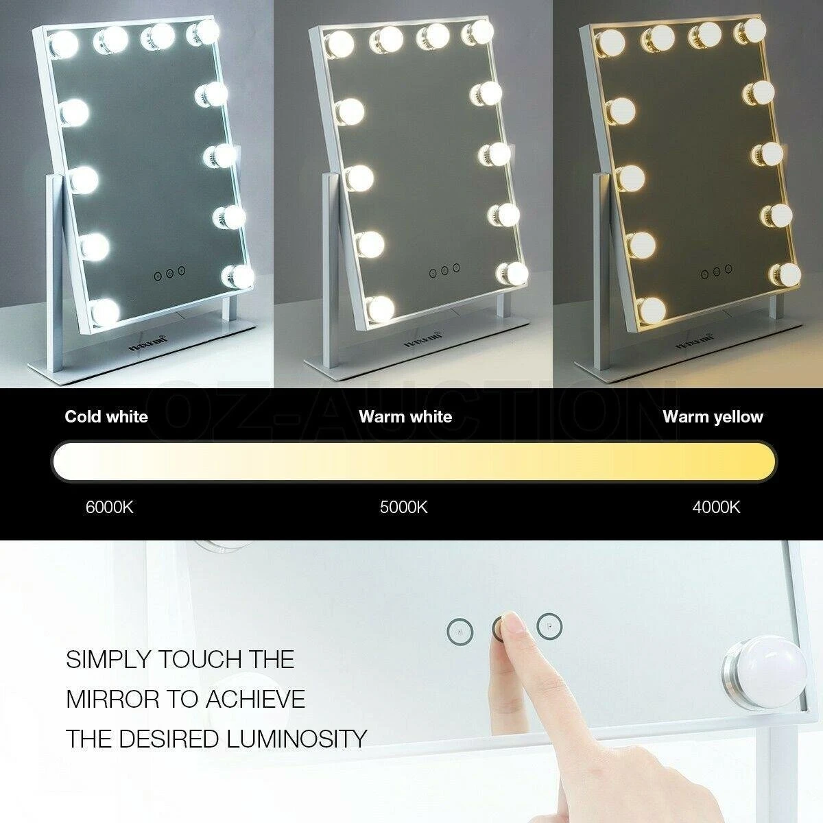 Bright Beauty Vanity Make Up Spiegel Met Verlichting - Wit - Dimbaar Met Drie Lichtstanden 3 Bright Beauty Vanity Make Up Spiegel Met Verlichting - Wit - Dimbaar Met Drie Lichtstanden - Afbeelding 3