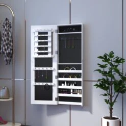 HOMCOM 2-in-1 Sieradenkast Wandspiegel Spiegelkast Sieraden Ladekast Spiegel 833-102WT -Cosmetica winkel 1200x1200 1244