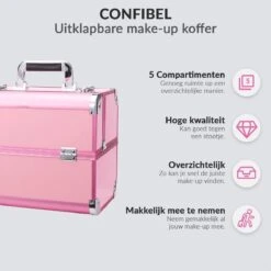 Confibel Cosmetica Koffer - Make Up Koffer Uitklapbaar - 5 Opbergbakken Make-up Koffer - Beautycase/Visagiekoffer /Cosmeticakoffer /Beautycase/ Nagelstylistekoffer - Roze -Cosmetica winkel 1200x1200 1262