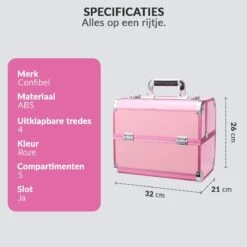 Confibel Cosmetica Koffer - Make Up Koffer Uitklapbaar - 5 Opbergbakken Make-up Koffer - Beautycase/Visagiekoffer /Cosmeticakoffer /Beautycase/ Nagelstylistekoffer - Roze -Cosmetica winkel 1200x1200 1264