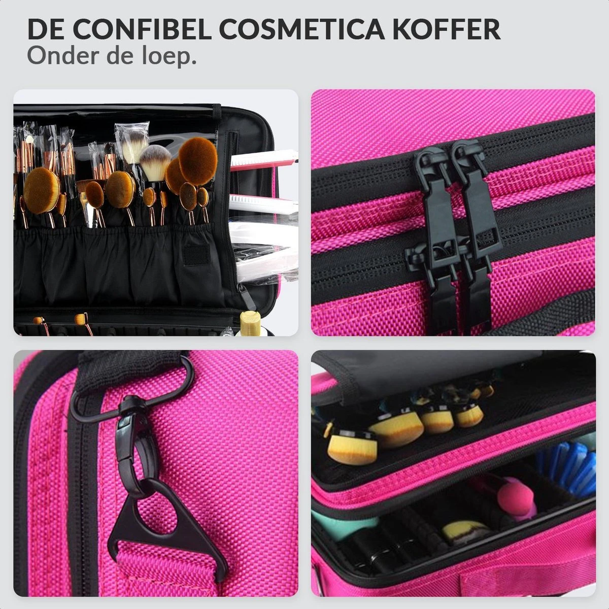 Cosmetica Koffer - Make-up Koffer Met Verstelbare Vakken - Visagie En Nagelstyliste Beauty Koffer - 40x30x14CM - Roze 11 Cosmetica Koffer - Make-up Koffer Met Verstelbare Vakken - Visagie En Nagelstyliste Beauty Koffer - 40x30x14CM - Roze - Afbeelding 11
