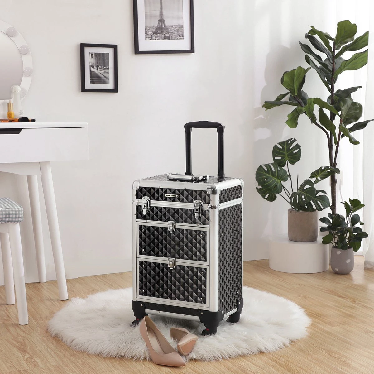 Songmics Kapperskoffer - Cosmetica Trolley - Cosmetica Koffer - Make-up Koffer - Visagie Koffer - Make Up Trolley - Op Wielen - Zwart 2 Songmics Kapperskoffer - Cosmetica Trolley - Cosmetica Koffer - Make-up Koffer - Visagie Koffer - Make Up Trolley - Op Wielen - Zwart - Afbeelding 2