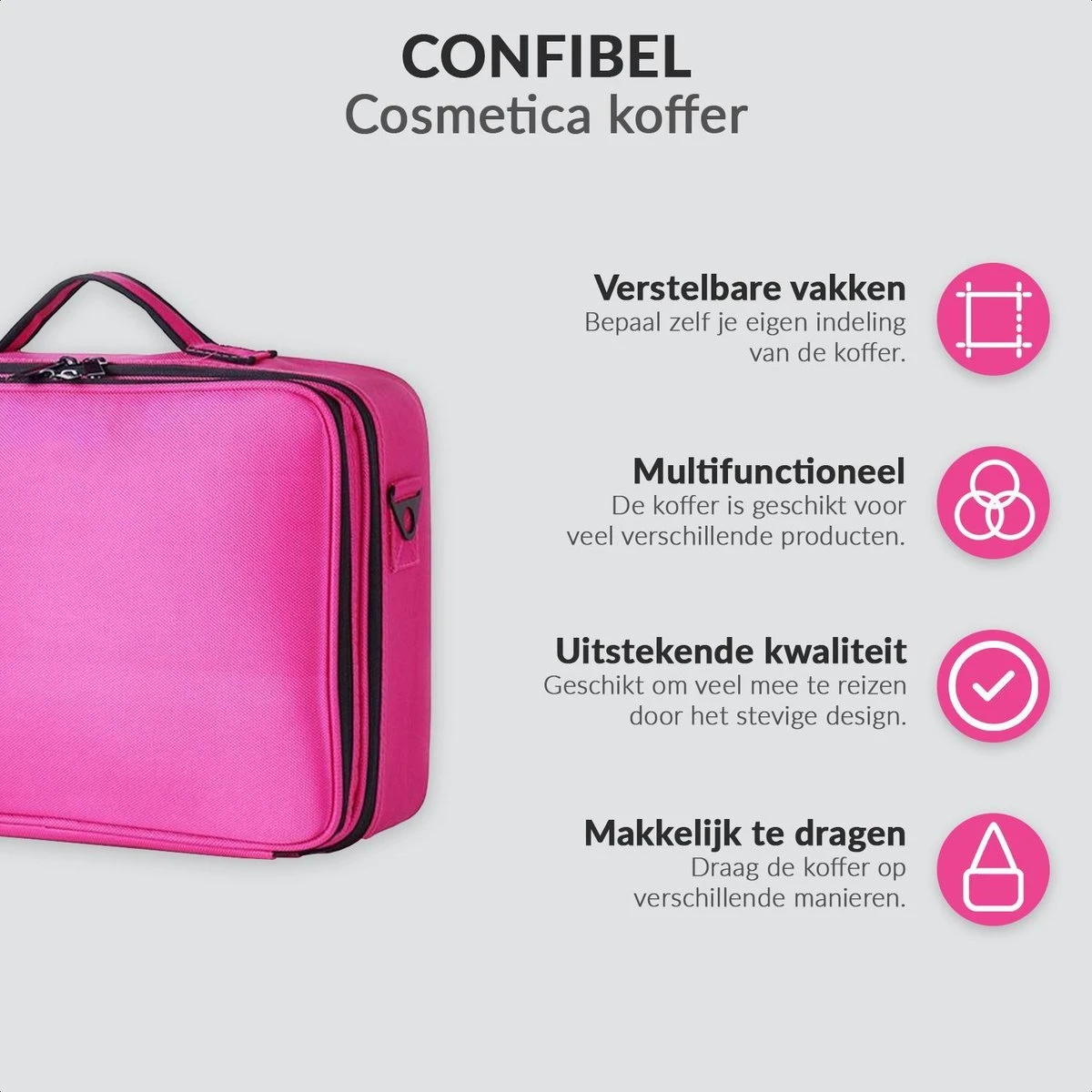 Cosmetica Koffer - Make-up Koffer Met Verstelbare Vakken - Visagie En Nagelstyliste Beauty Koffer - 35x25x11CM - Roze 9 Cosmetica Koffer - Make-up Koffer Met Verstelbare Vakken - Visagie En Nagelstyliste Beauty Koffer - 35x25x11CM - Roze - Afbeelding 9