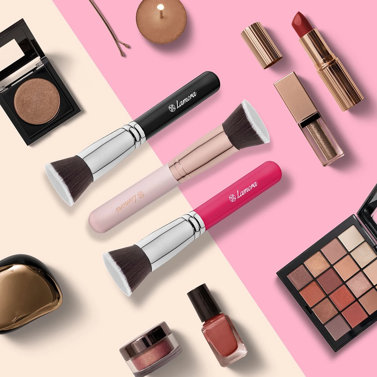 Foundation Borstel Roze - Lamora - Make-Up Kwast 2 Foundation Borstel Roze - Lamora - Make-Up Kwast - Afbeelding 2