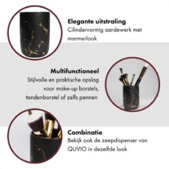 QUVIO Make-up Kwastenhouder / Tandenborstelhouder / Organizer / Beker - Zwart Met Goud -Cosmetica winkel 1200x1200 1459