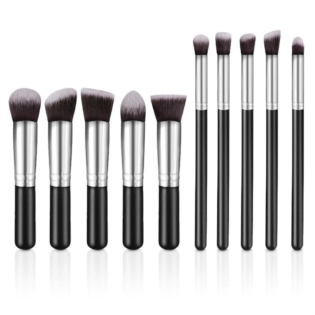 Evvie Set Van 10 Make-up Kwasten Kabuki - Zwart-Zilver 1 Evvie Set Van 10 Make-up Kwasten Kabuki - Zwart-Zilver