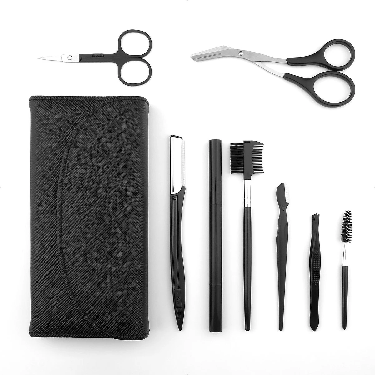 Wenkbrauw Trimmer Set - 8-delig – Met Epileer Pincet, 2x Wenkbrauw Schaartje, 2x Wenkbrauwmesje, Wenkbrauw Borstel, Wenkbrauwpotlood, Spoolie – In Stevige Etui - Zwart 11 Wenkbrauw Trimmer Set - 8-delig – Met Epileer Pincet, 2x Wenkbrauw Schaartje, 2x Wenkbrauwmesje, Wenkbrauw Borstel, Wenkbrauwpotlood, Spoolie – In Stevige Etui - Zwart - Afbeelding 11