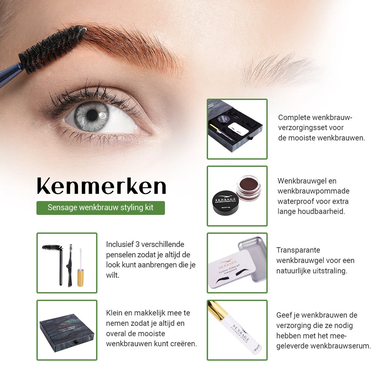Sensage Wenkbrauwgel Set | Brow Soap | Pomade Donkerbruin | Wenkbrauw Serum | Wenkbrauw Borstel 3 Stuks 2 Sensage Wenkbrauwgel Set | Brow Soap | Pomade Donkerbruin | Wenkbrauw Serum | Wenkbrauw Borstel 3 Stuks - Afbeelding 2