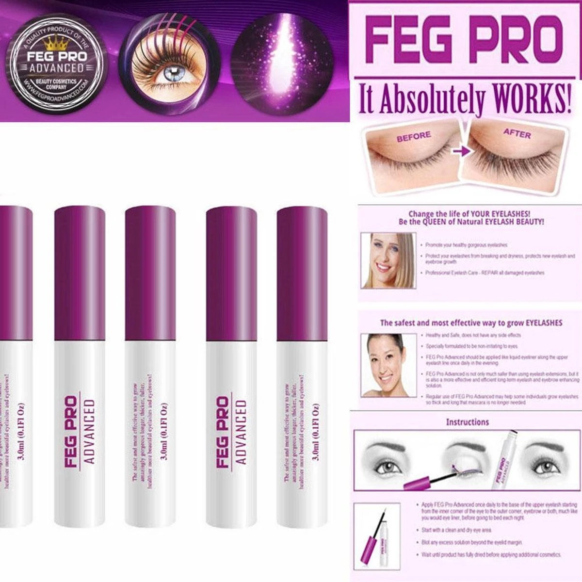 Merkloos FEG Pro Geavanceerde Wimpeserum | Wimper Groei Booster | Wimper Behandelingen | Serum Enhancer | Originele Feg Eyelash Enhancer Eyelash Serum Eyebrow Enhancer Eyebrow Serum 5 Merkloos FEG Pro Geavanceerde Wimpeserum | Wimper Groei Booster | Wimper Behandelingen | Serum Enhancer | Originele Feg Eyelash Enhancer Eyelash Serum Eyebrow Enhancer Eyebrow Serum - Afbeelding 5