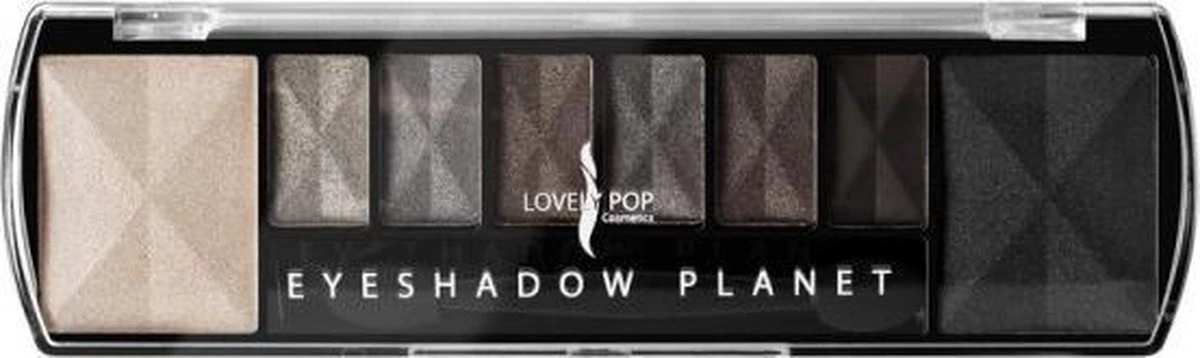 Lovely Pop Cosmetics - Oogschaduw Palette - Planet Mercury - Met Lange Applicator - 8 Kleuren: Wit / Grijs / Zilver / Antraciet / Mat Zwart / Zwart - 1 Doosje Met 9 Gram Inhoud - Afmeting Doosje: 14,7 X 4,4 Centimeter 1 Lovely Pop Cosmetics - Oogschaduw Palette - Planet Mercury - Met Lange Applicator - 8 Kleuren: Wit / Grijs / Zilver / Antraciet / Mat Zwart / Zwart - 1 Doosje Met 9 Gram Inhoud - Afmeting Doosje: 14,7 X 4,4 Centimeter
