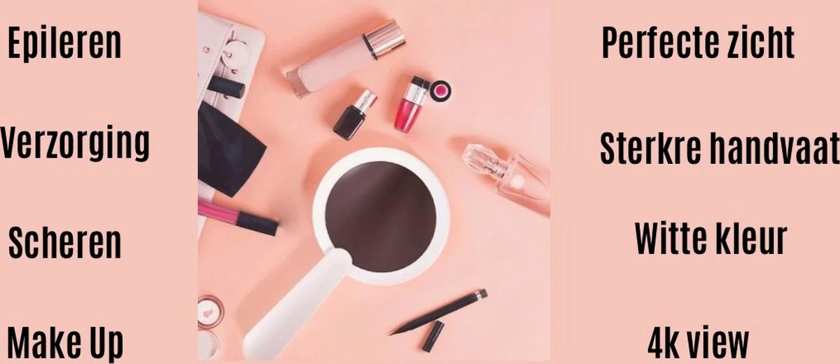 Merkloos Make Up Spiegel Met Led Verlichting - Verzorging Spiegel - Luxe Handspiegel - Zakspiegel - Sterke Handvat -Wit 4 Merkloos Make Up Spiegel Met Led Verlichting - Verzorging Spiegel - Luxe Handspiegel - Zakspiegel - Sterke Handvat -Wit - Afbeelding 4