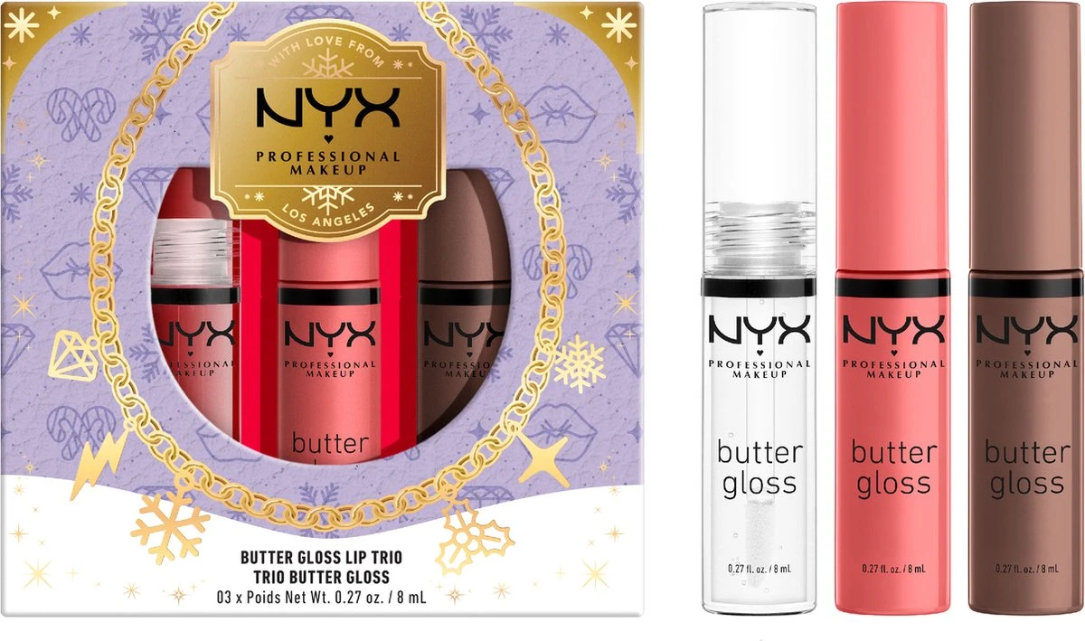 NYX Professional Makeup - Holidays 2022 Mrs Claus - Butter Gloss Trio - Lip Gloss 3 NYX Professional Makeup - Holidays 2022 Mrs Claus - Butter Gloss Trio - Lip Gloss - Afbeelding 3