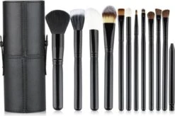 Evvie 12-delige Make-up Kwasten Set In Luxe Koker - Zwart