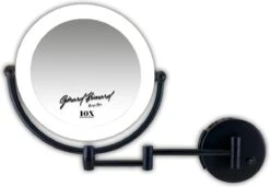 Metalen Verlichte Wand Knik Arm Make-up LED Spiegel Mat Zwart, Dubbelzijdig Verlicht, 10x Vergroting 22cm Doorsnee, Inculsief 4x AA Batterijen En Stroomkabel(USB) Badkamer Spiegel -Cosmetica winkel 1200x829 5