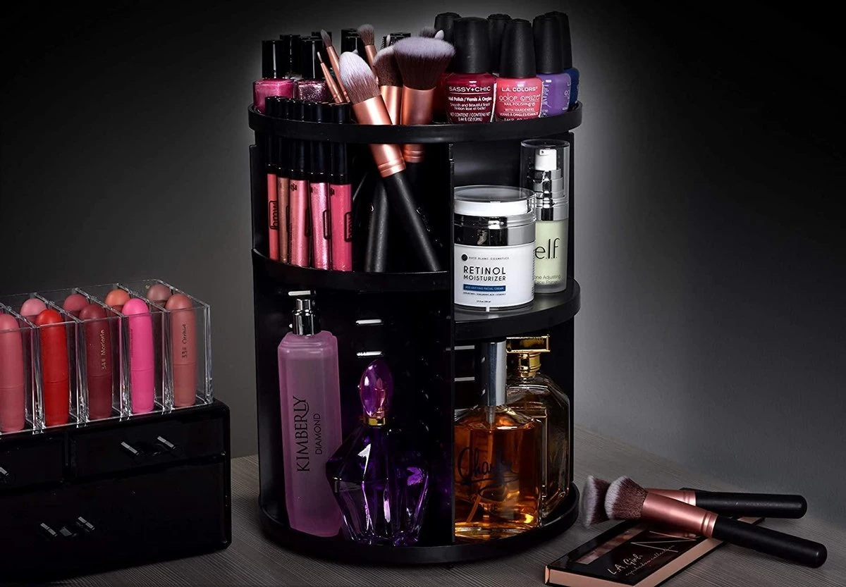 ESSIBLE Make-Up Organizer - 360° Roterend - Opbergbox - Opbergdoos Cosmetica - Sieradendoos - Nagellak - Lippenstift - Zwart 2 ESSIBLE Make-Up Organizer - 360° Roterend - Opbergbox - Opbergdoos Cosmetica - Sieradendoos - Nagellak - Lippenstift - Zwart - Afbeelding 2