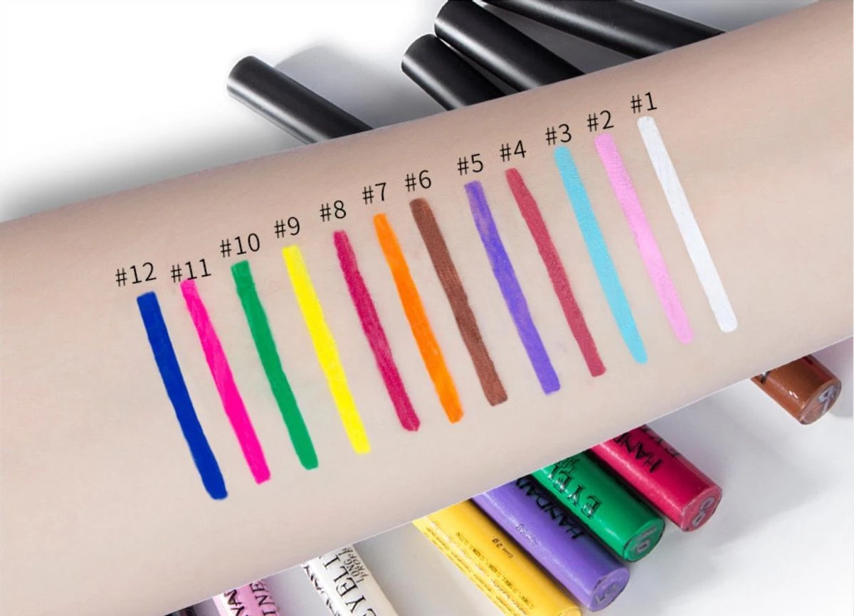 Handaiyan Liquid Eyeliner – 12 Verschillende Kleuren - Make Up – Set - Kleur - Cadeau - Kleuren - Waterproof & Langhoudend 17 Handaiyan Liquid Eyeliner – 12 Verschillende Kleuren - Make Up – Set - Kleur - Cadeau - Kleuren - Waterproof & Langhoudend - Afbeelding 17