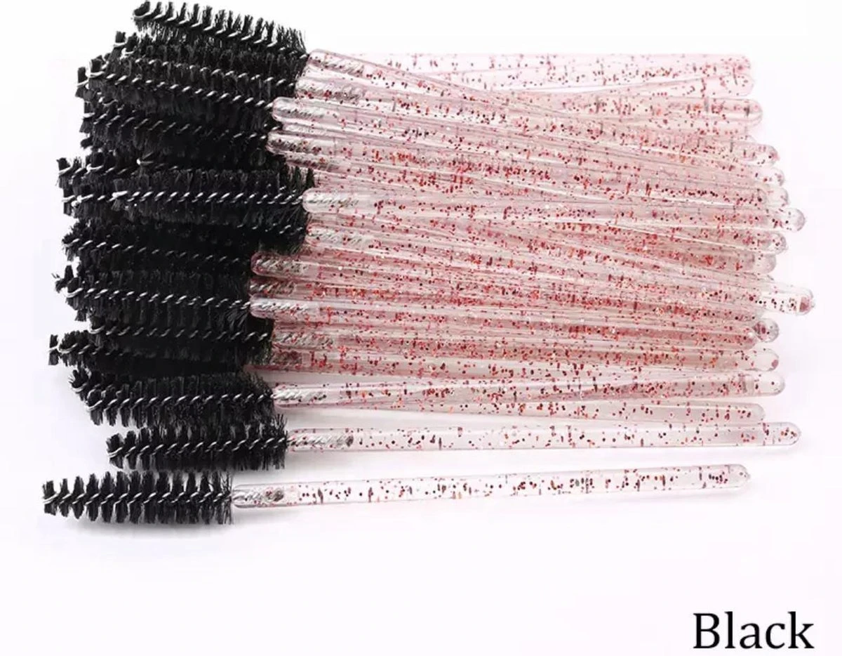 Wegwerp Wimper En Wenkbrauw Borsteltjes - Mascara Borsteltjes - Zwart Glitter - 25 Stuks 1 Wegwerp Wimper En Wenkbrauw Borsteltjes - Mascara Borsteltjes - Zwart Glitter - 25 Stuks