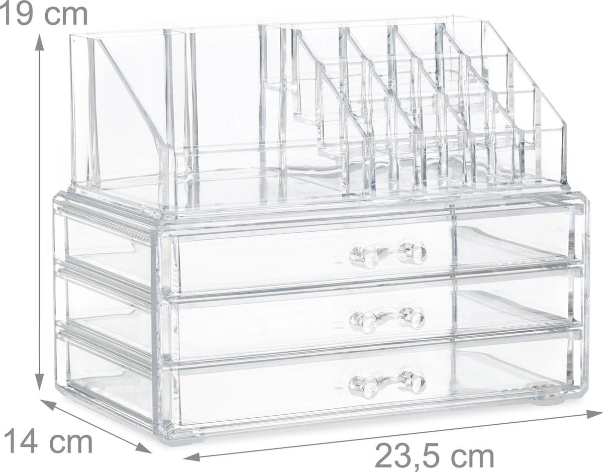 Relaxdays Make-up Organizer Klein - Stapelbaar - Sieradendoosje - Cosmetica - Opbergbox - Doorzichtig 7 Relaxdays Make-up Organizer Klein - Stapelbaar - Sieradendoosje - Cosmetica - Opbergbox - Doorzichtig - Afbeelding 7