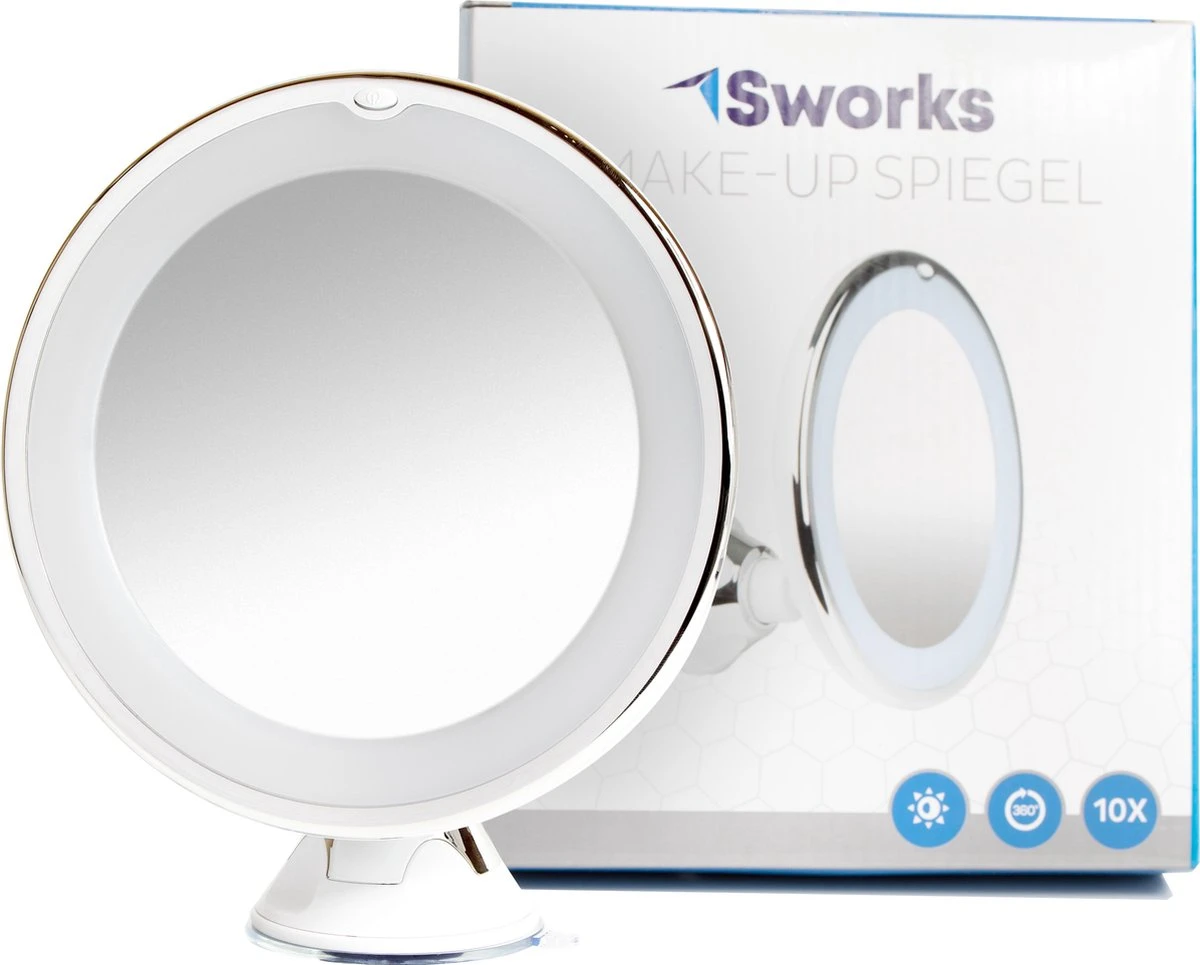 Vergroot Make Up En Scheer Spiegel Met LED Verlichting - 10x Vegroting En Natuurlijk Licht Voor Cosmetica/Scheren/Epileren - 360° Graden Verstelbare Zuignap En Wandbevestiging - Badkamer/Douche/Slaapkamer - Rond – Wit 6 Vergroot Make Up En Scheer Spiegel Met LED Verlichting - 10x Vegroting En Natuurlijk Licht Voor Cosmetica/Scheren/Epileren - 360° Graden Verstelbare Zuignap En Wandbevestiging - Badkamer/Douche/Slaapkamer - Rond – Wit - Afbeelding 6