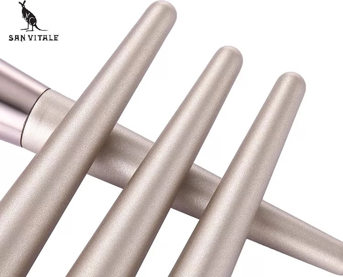 San Vitale® - Luxe Professionele Make Up Kwasten Set - Make Up Brush - Vegan Penselen - Inclusief Pouch - Make Up Pouch Met 10-delig Penselen Set - Champagne/goud 13 San Vitale® - Luxe Professionele Make Up Kwasten Set - Make Up Brush - Vegan Penselen - Inclusief Pouch - Make Up Pouch Met 10-delig Penselen Set - Champagne/goud - Afbeelding 13