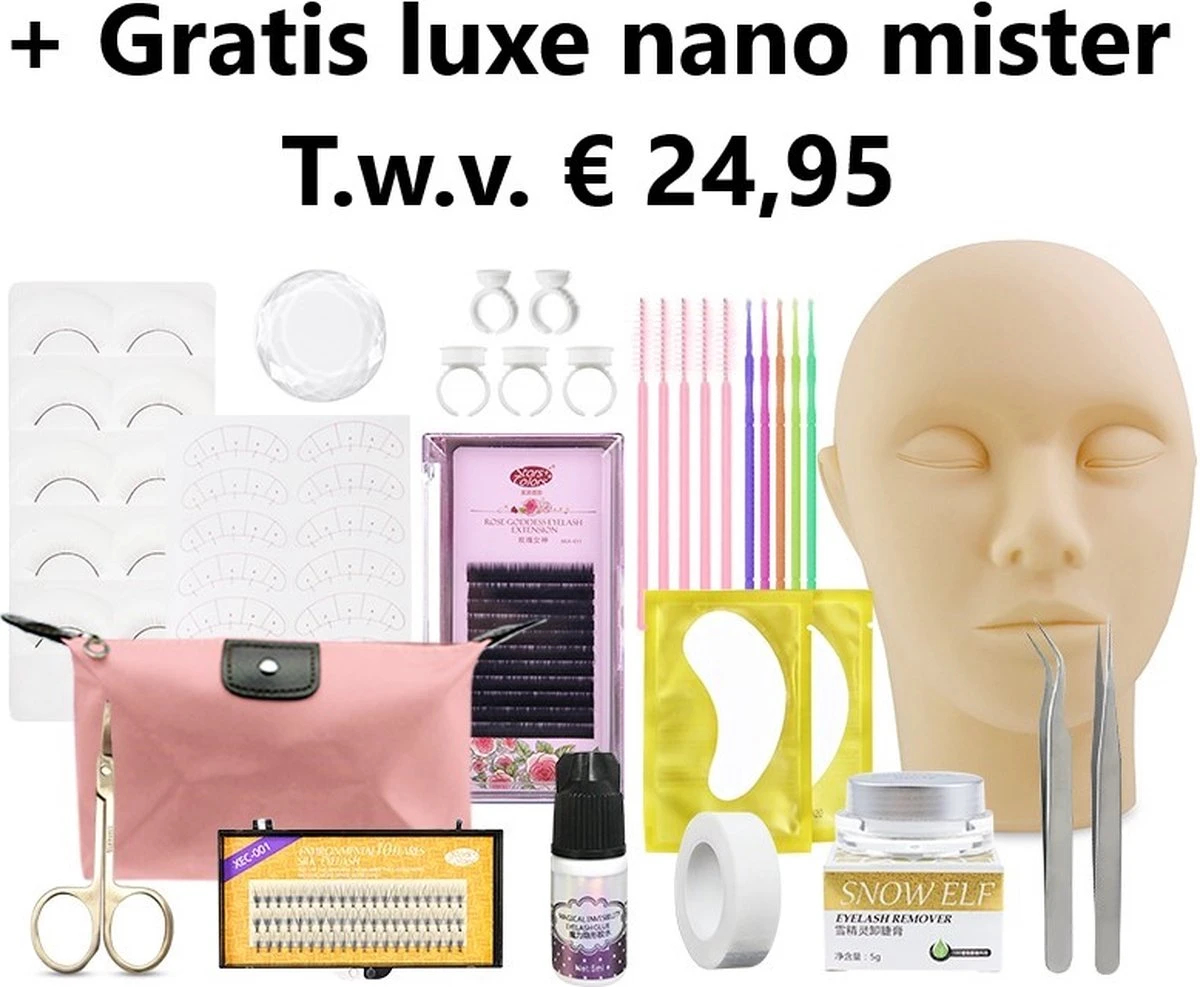 Lashes & More | Wimperextensions Starters Pakket + Luxe Nano Mister | Oefenset Voor Beginnend Wimperstylist | Lash Kit | Oefen Wimper Set 1 Lashes & More | Wimperextensions Starters Pakket + Luxe Nano Mister | Oefenset Voor Beginnend Wimperstylist | Lash Kit | Oefen Wimper Set