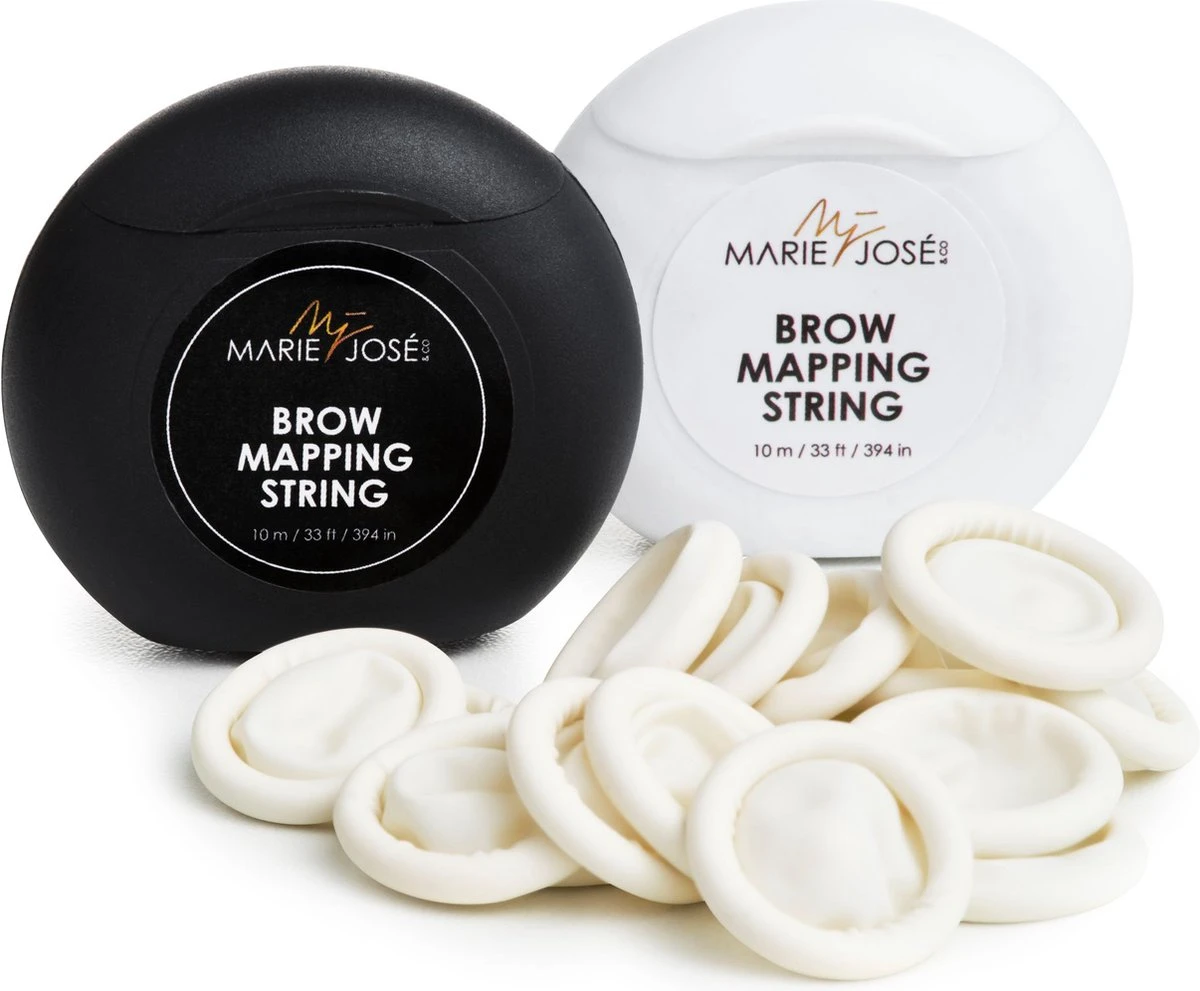 Marie-José & Co Brow Mapping String Set - Zwart & Witte Draad + 10 Vingerbeschermers - Perfect Wenkbrauwen Aftekenen Met Voorgekleurde Draad - Alternatief Voor Wenkbrauwsjablonen 1 Marie-José & Co Brow Mapping String Set - Zwart & Witte Draad + 10 Vingerbeschermers - Perfect Wenkbrauwen Aftekenen Met Voorgekleurde Draad - Alternatief Voor Wenkbrauwsjablonen