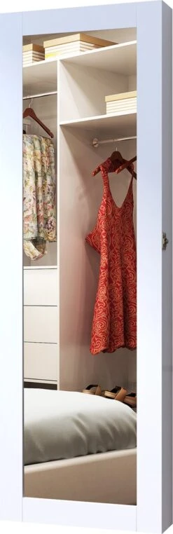 HOMCOM 2-in-1 Sieradenkast Wandspiegel Spiegelkast Sieraden Ladekast Spiegel 833-102WT -Cosmetica winkel 389x1200 7