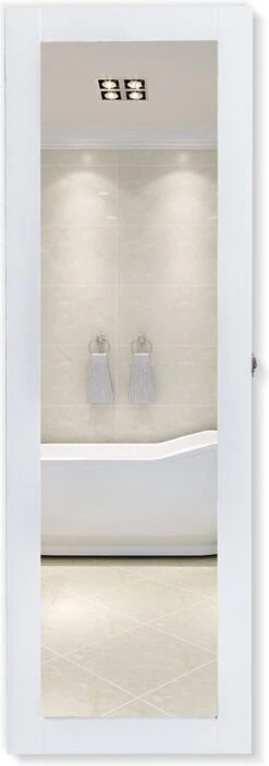 HOMCOM 2-in-1 Sieradenkast Wandspiegel Spiegelkast Sieraden Ladekast Spiegel 833-102WT -Cosmetica winkel 421x1200 2