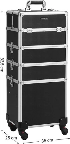 XXL PRO Visagie Beauty Case Koffer Trolley - Nagelkoffer Op Wielen Voor Makeup Of Cosmetica - Grote Uitklapbare Opbergsysteem Nagel Styliste Kapster - Zwart -Cosmetica winkel 588x1200 2