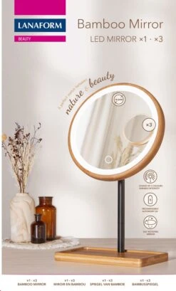 Lanaform - Bamboo Mirror - Oplaadbare Staande Spiegel ×1 · ×3 - Elegant Design Van Bamboe Met Zwarte Poedercoatingafwerking - Ledlampen Met Lange Levensduur -Cosmetica winkel 724x1200 5