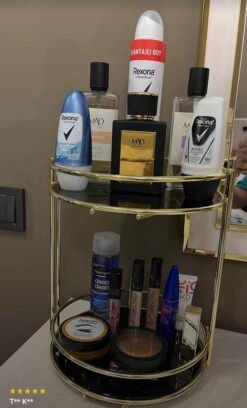 KIARA Badkamer Cosmetische Sieraden Organizer Multifunctionele Organizer 2-Tier Dienblad Catering Goud -Cosmetica winkel 727x1200 2