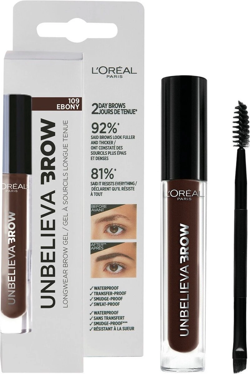 L’Oréal Paris Unbelieva Brow Wenkbrauwgel - 109 Ebony - Donker Bruin - Waterproof - 3.4 Ml 2 L’Oréal Paris Unbelieva Brow Wenkbrauwgel - 109 Ebony - Donker Bruin - Waterproof - 3.4 Ml - Afbeelding 2
