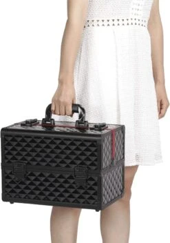 Make-upkoffer, Kapperskoffer, Cosmeticakoffer, Lege Nagelkoffer, Multikoffer, Afsluitbaar Voor Nageldesign/massageolie/fotoapparatuur, 34,7 X 22,2 X 25 Cm , Volledig Zwart HM-YAHEE-411233 -Cosmetica winkel 842x1200 1