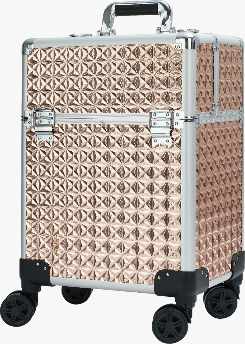 Koffer Gouden Kleur | Beautycase / Beautykoffer / Trolley Van Aluminium - 8 Wielen - Kapper Koffer - Tattoo Koffer - Nagel Koffer - Make-up Koffer