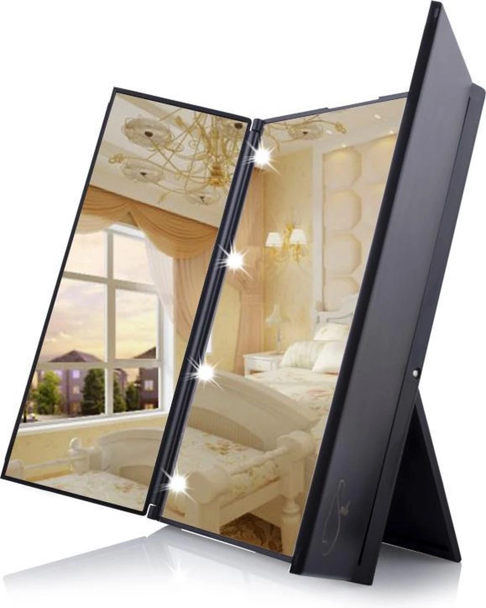 Spiegel Met LED Verlichting - Make-upspiegel - Zwart 2 Spiegel Met LED Verlichting - Make-upspiegel - Zwart - Afbeelding 2