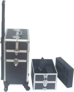 VDD Aluminium Visagie Kappers Koffer Trolley - Make-up Schmink Nagel Koffer Trolley - Zwart -Cosmetica winkel 965x1200 5