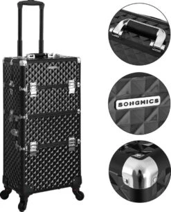 Merkloos Trolley, Make-up Koffer, Cosmetische Koffer, Voor Nageldesign, Make-up Organizer, Koffer Met Draagtas, Zwart JHZ04B -Cosmetica winkel 970x1200 1