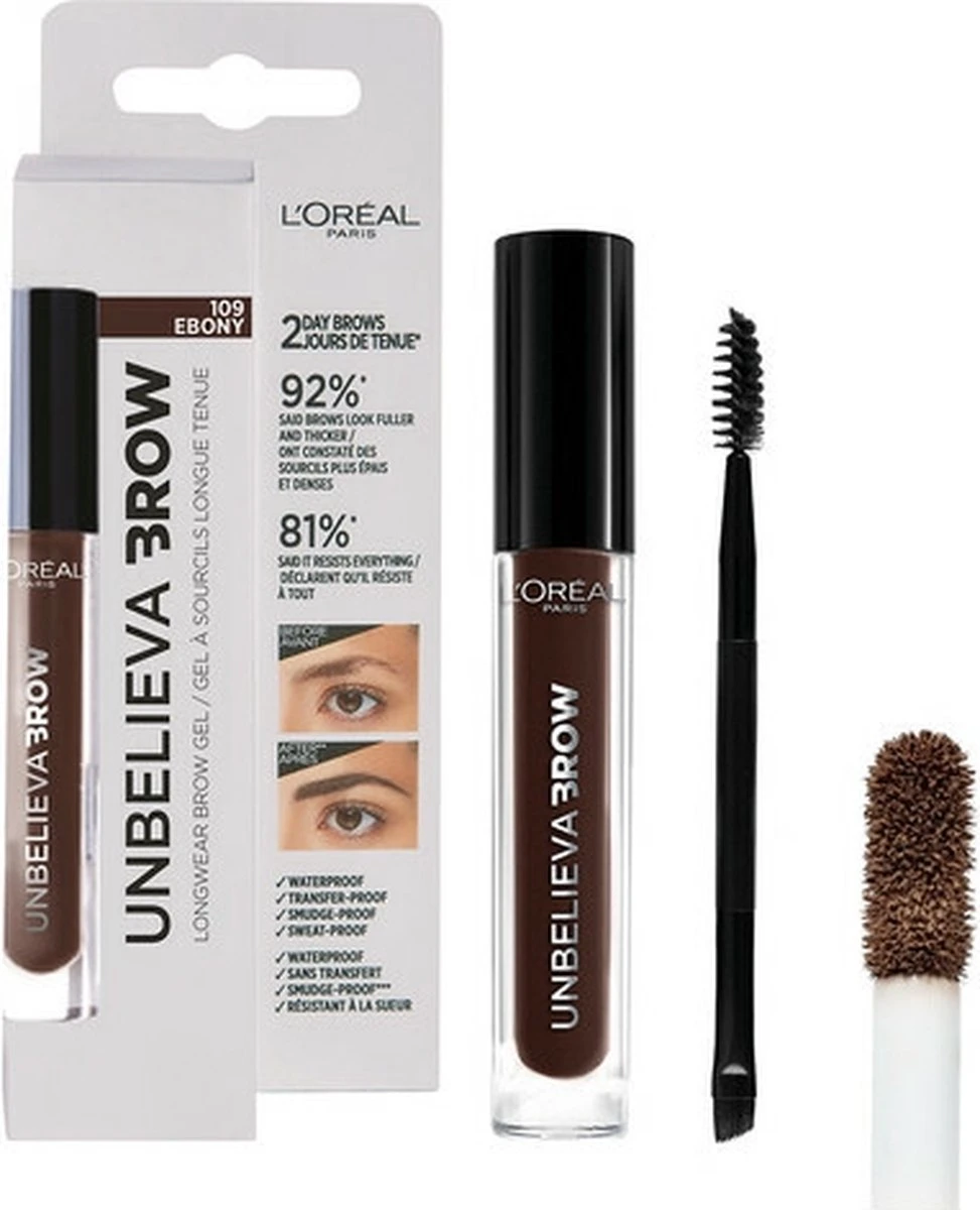 L’Oréal Paris Unbelieva Brow Wenkbrauwgel - 109 Ebony - Donker Bruin - Waterproof - 3.4 Ml 1 L’Oréal Paris Unbelieva Brow Wenkbrauwgel - 109 Ebony - Donker Bruin - Waterproof - 3.4 Ml