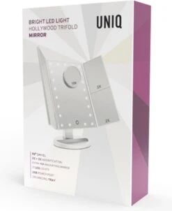 UNIQ Trifold Make Up Spiegel Met LED Verlichting En 2 Vergrootspiegels - Staande Spiegel - 21 LED-lampjes - Op Batterijen En USB (kabel Incl) - Wit 11 UNIQ Trifold Make Up Spiegel Met LED Verlichting En 2 Vergrootspiegels - Staande Spiegel - 21 LED-lampjes - Op Batterijen En USB (kabel Incl) - Wit -Cosmetica winkel 983x1200 1