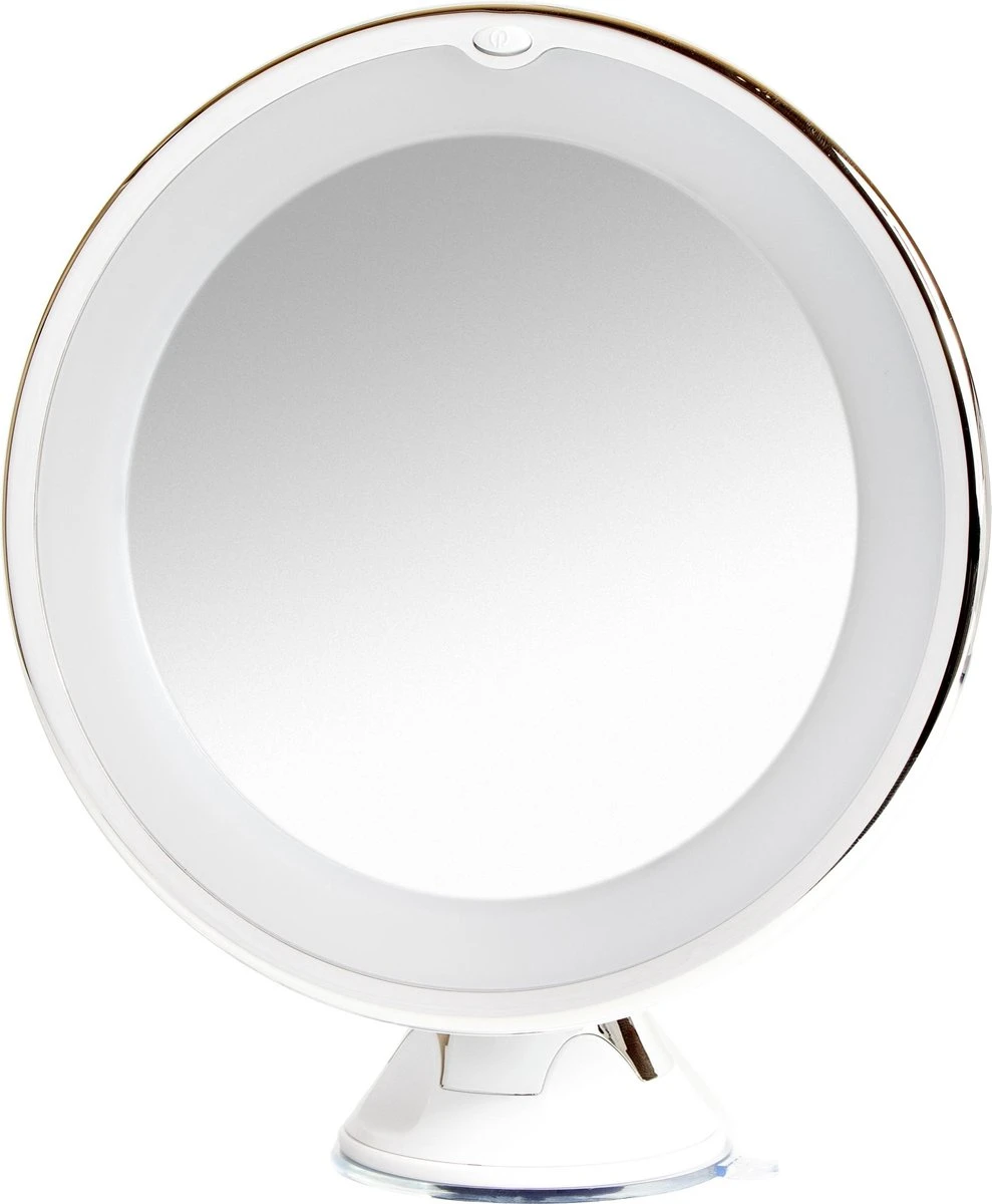 Vergroot Make Up En Scheer Spiegel Met LED Verlichting - 10x Vegroting En Natuurlijk Licht Voor Cosmetica/Scheren/Epileren - 360° Graden Verstelbare Zuignap En Wandbevestiging - Badkamer/Douche/Slaapkamer - Rond – Wit