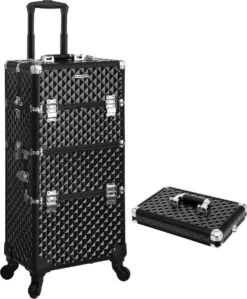 Merkloos Trolley, Make-up Koffer, Cosmetische Koffer, Voor Nageldesign, Make-up Organizer, Koffer Met Draagtas, Zwart JHZ04B -Cosmetica winkel 991x1200 2